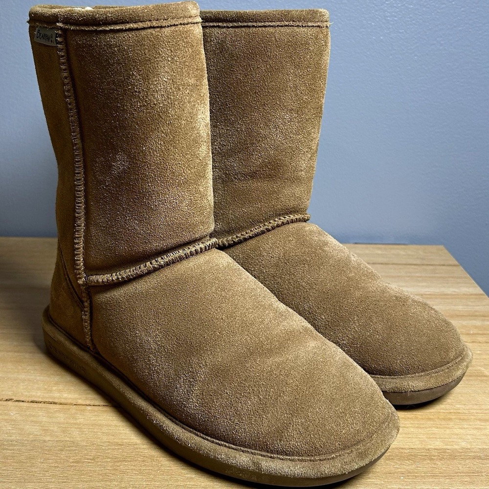 Bearpaw Brown Sheepskin Suede Emma Short Pull On Mid Calf Wool Lined Boots